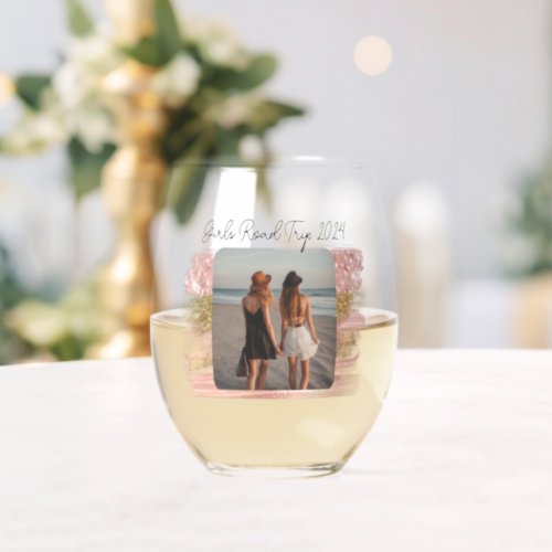 Girls Road Trip One Photo Stemless Wine Glass