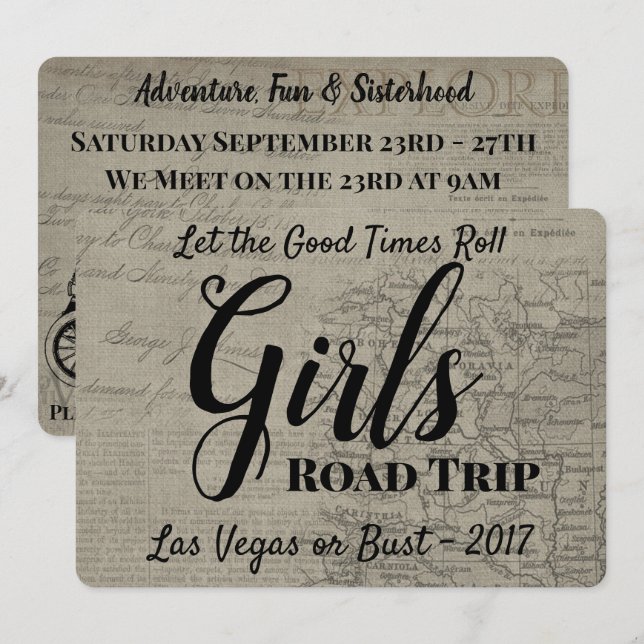 Girls Road Trip Vintage Invitation (Front/Back)