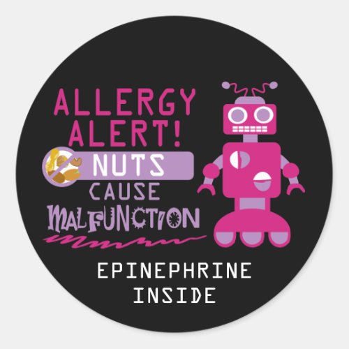 Girls Robot Tree Nut Peanut Allergy Alert Classic Round Sticker