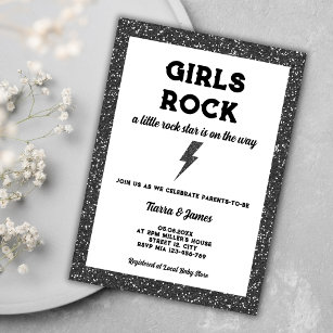 Girls Rock Black Rock And Roll Girl Baby Shower Invitation