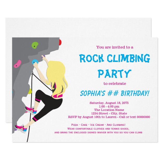 Girls Rock Climbing Birthday Party Invitation