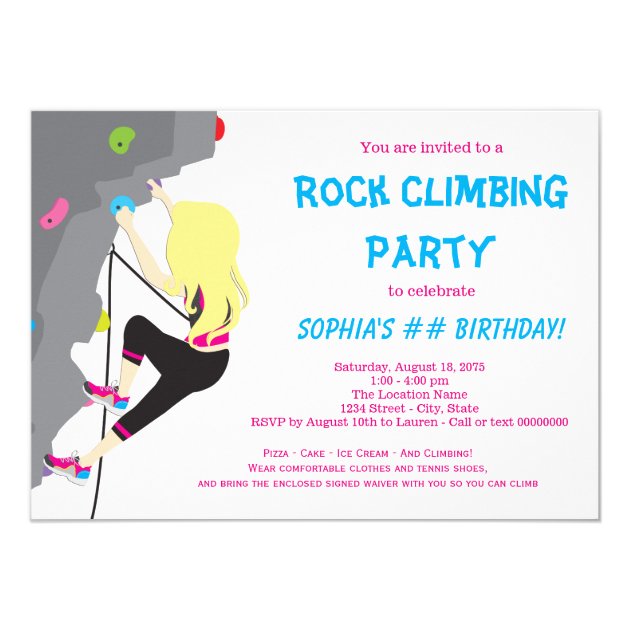 Girls Rock Climbing Birthday Party Invitation