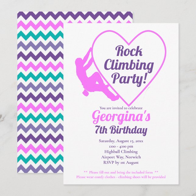 Girls Rock Climbing Birthday Party Invitation (Front/Back)