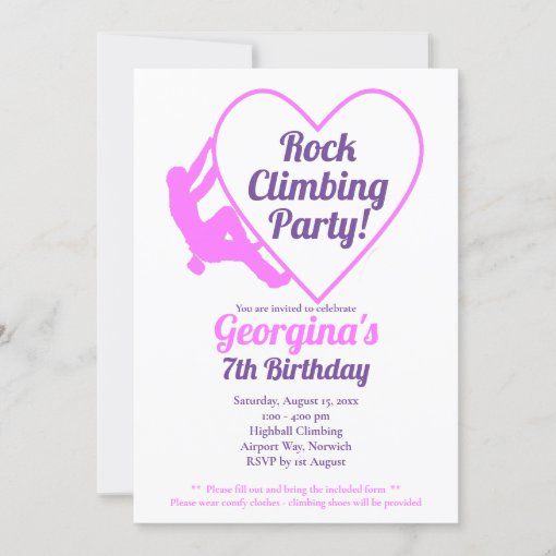 Girls Rock Climbing Birthday Party Invitation Zazzle