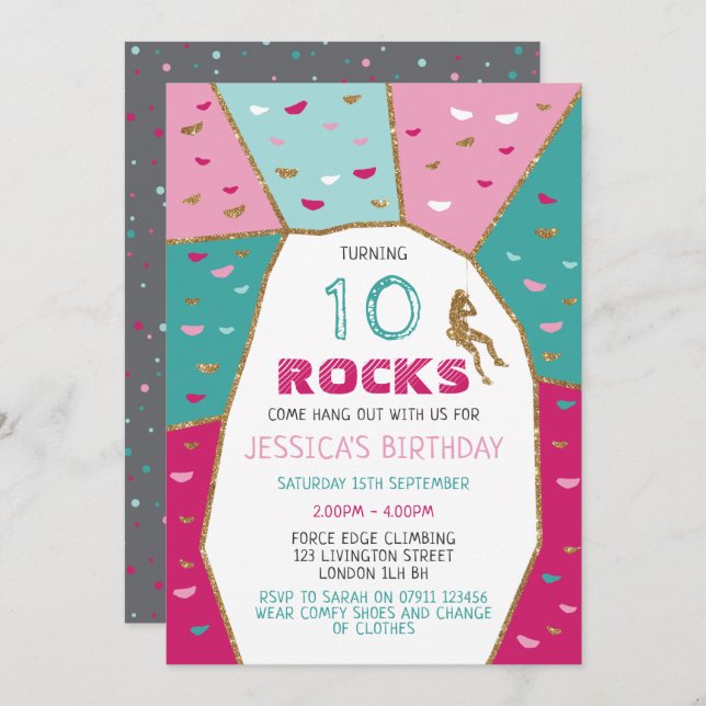 Girls Rock Climbing Birthday Party Invitation (Front/Back)