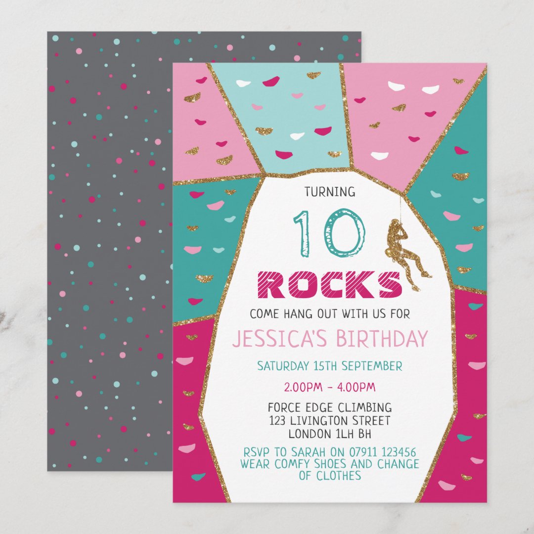 Girls Rock Climbing Birthday Party Invitation Zazzle