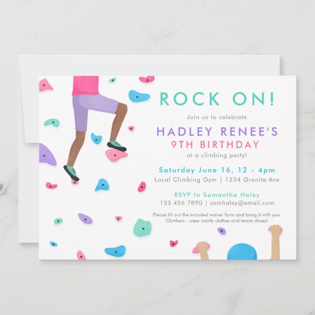 Girls Rock Climbing Birthday Party Invitation (Front)