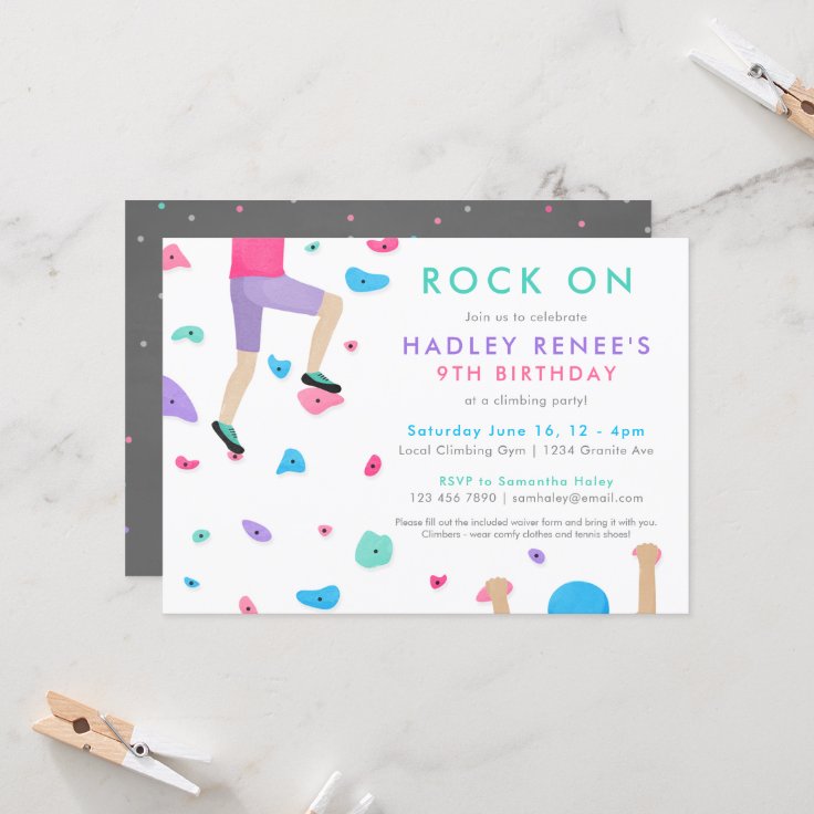 Girls Rock Climbing Birthday Party Invitation Zazzle