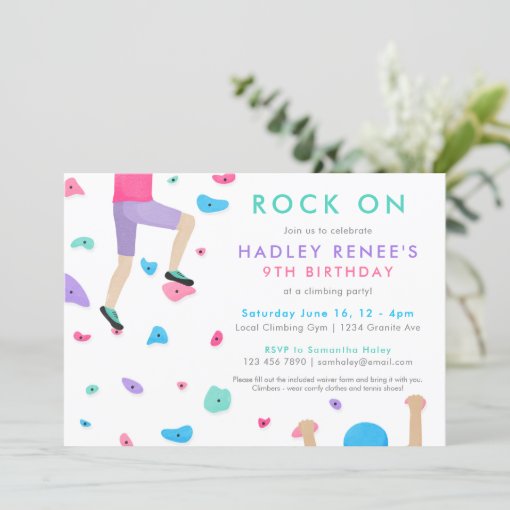 Girls Rock Climbing Birthday Party Invitation Zazzle