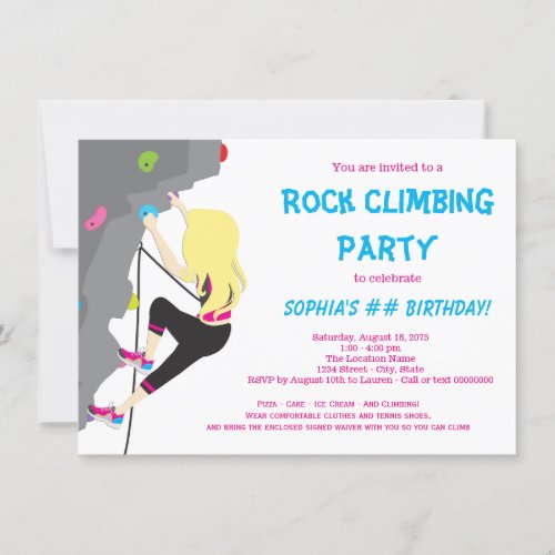 Girls Rock Climbing Birthday Party Invitation