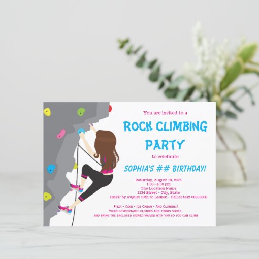 Girls Rock Climbing Birthday Party Invitations Zazzle