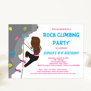 Girls Rock Climbing Birthday Party Invitations by InvitationCentral at Zazzle