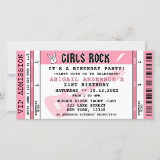 GIRLS ROCK CONCERT TICKET BIRTHDAY INVITATION