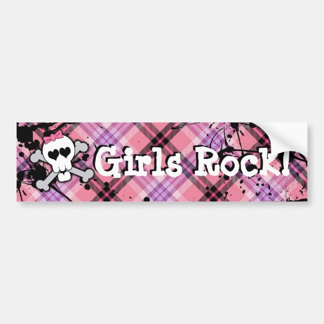 Girls Rock, Pink Skull /Crossbones Bumper Sticker (Front)
