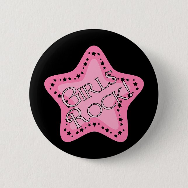 Girls Rock Pink Star Button (Front)