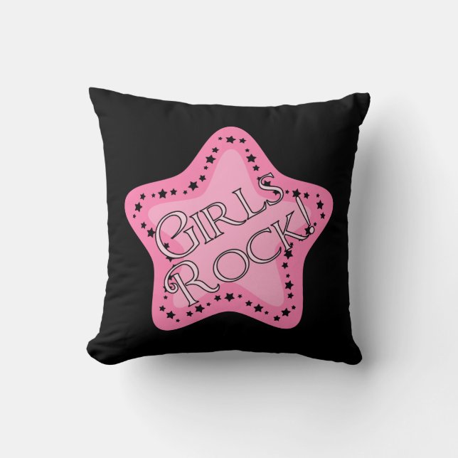 Girls Rock Pink Star Throw Pillow (Front)