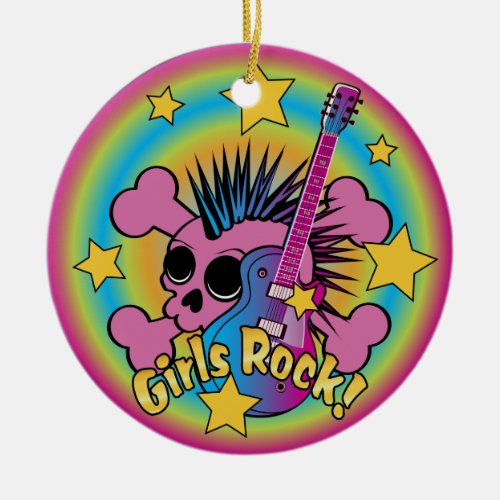 Girls Rock Skull  Crossbones Ceramic Ornament