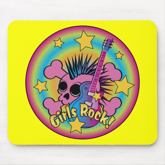 Girls Rock Skull & Crossbones Mouse Pad (Front)
