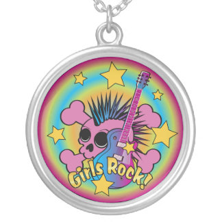 Girls Rock Skull Silver Plated Necklace