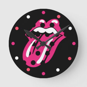 Girls Rock Tongue Pink Black Bedroom Decor Round Clock