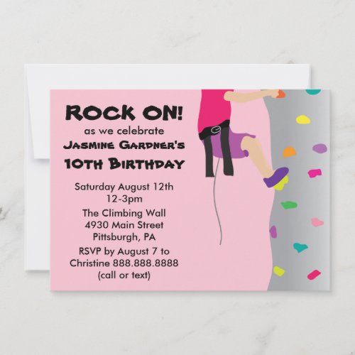 Girls Rock Wall Climbing Birthday Party Invitation