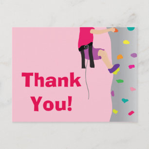 Girl's Rock Wall Climbing Birthday Party Thank You Postcard
