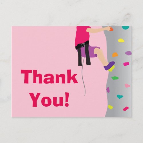 Girls Rock Wall Climbing Birthday Party Thank You Postcard