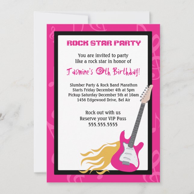 GIRLS ROCKER GUITAR HERO Birthday Party Invitation (Front)