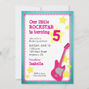 Girl's Rockstar Birthday with Pink Guitar Invitation