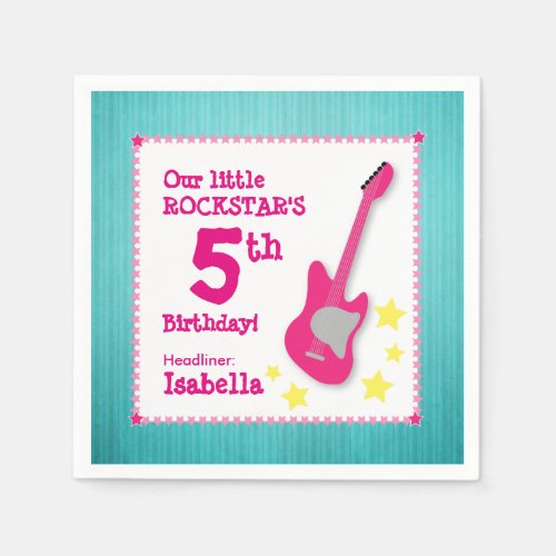 Girls Rockstar Birthday with Pink Guitar Paper Napkins