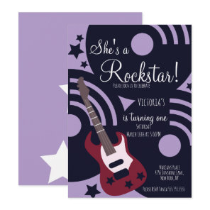 Girls Rockstar Guitar Star Rock Birthday Party  Invitation