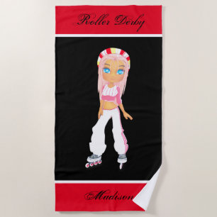 Girls Roller Derby Personalized Beach Towel