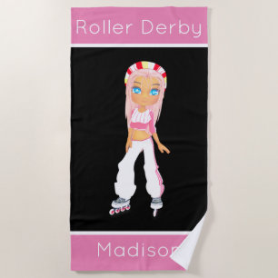 Girls Roller Derby Personalized Beach Towel