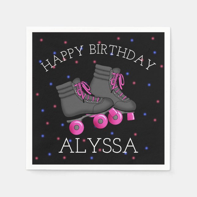 Girl's Roller Skate Birthday Napkins (Front)