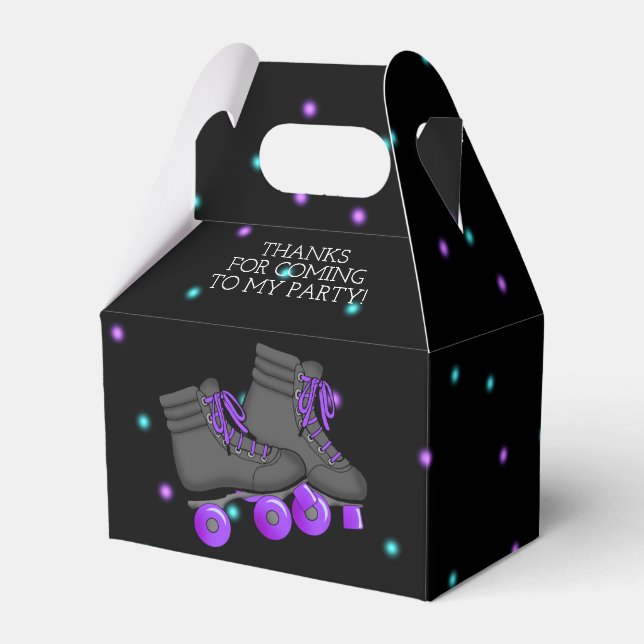Girl's Roller Skate Birthday Party Favor Boxes (Front Side)