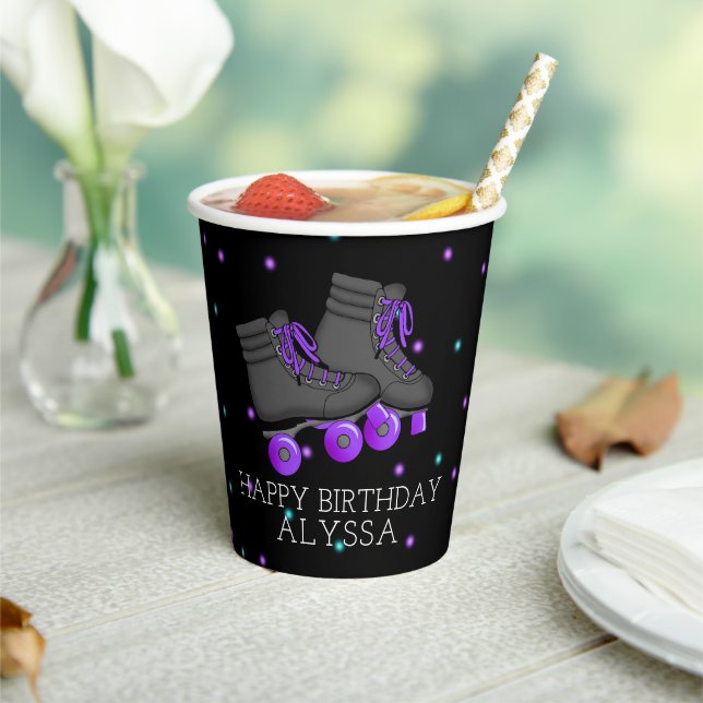 Girl's Roller Skate Birthday Party Paper Cups (Insitu)
