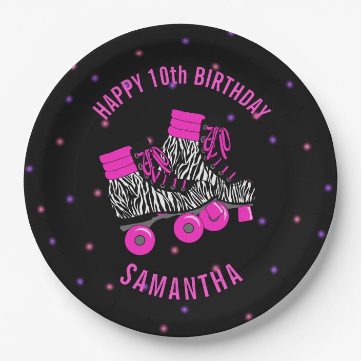 Girl's Roller Skate Birthday Party Paper Plate