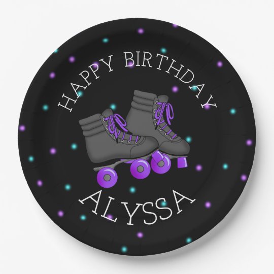 Girl's Roller Skate Birthday Party Paper Plate