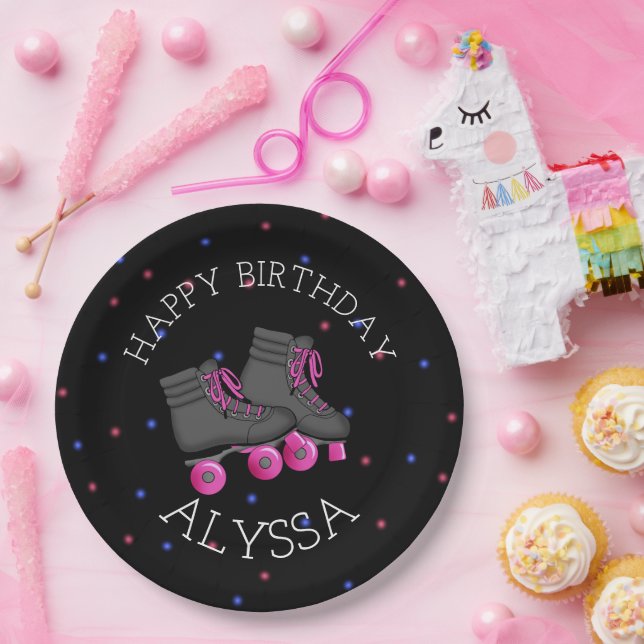 Girl's Roller Skate Birthday Party Paper Plates (Party)