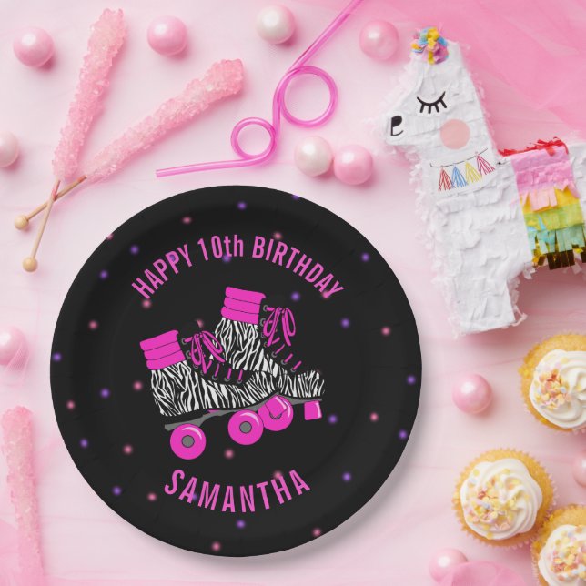 Girl's Roller Skate Birthday Party Paper Plates (Party)