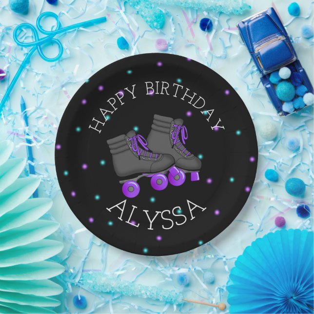Girl's Roller Skate Birthday Party Paper Plates (Party)