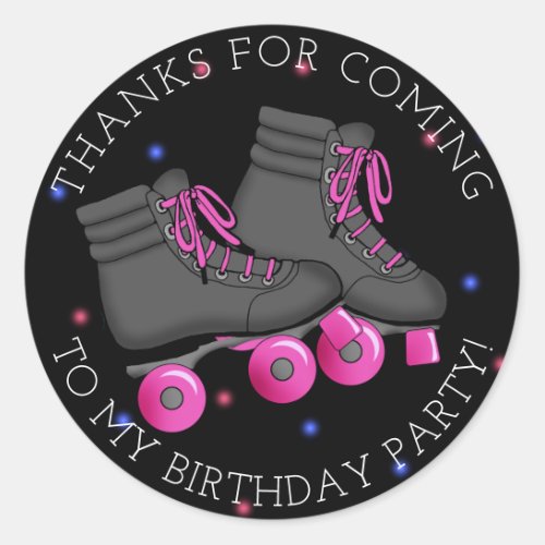 Girls Roller Skate Birthday Thank You Classic Round Sticker
