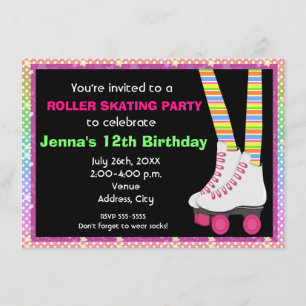 Girls Roller Skate Skating Birthday Invitations