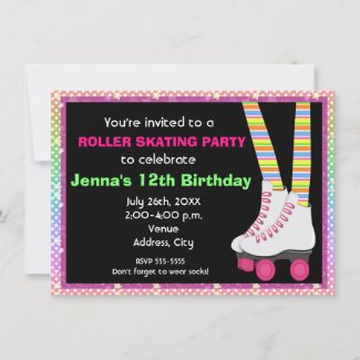 Girls Roller Skate Skating Birthday Invitations