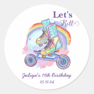 Girls Roller Skating Birthday Classic Round Sticker