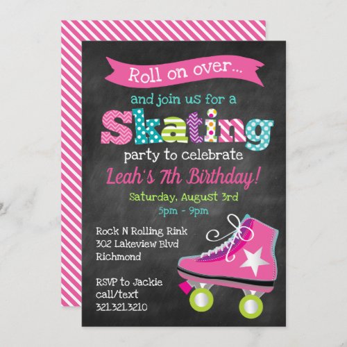 Girls Roller Skating Birthday Party _ Chalkboard Invitation