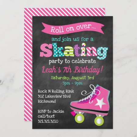 Girls Roller Skating Birthday Party - Chalkboard Invitation