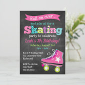 Girls Roller Skating Birthday Party - Chalkboard Invitation (Standing Front)