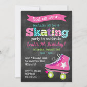 Girls Roller Skating Birthday Party - Chalkboard Invitation (Front)