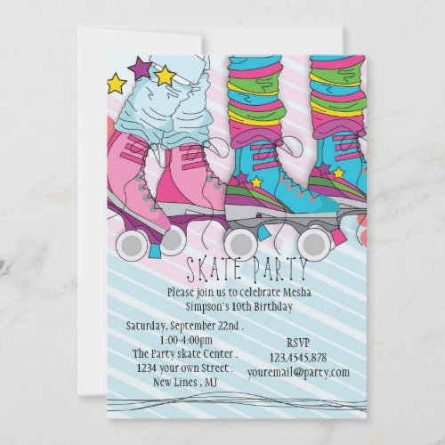 Girls Roller Skating Birthday Party invitation